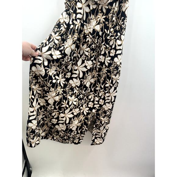 Ava & Viv 1X Black and Tan Floral Linen Blend Midi Ruffle Dress - Picture 3 of 8